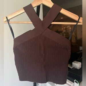 Aritzia Babaton ribbed cross cross sculpt cropped top